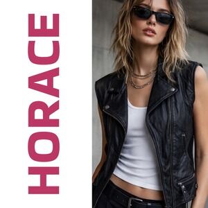HORACE Black 100% Leather Moto Vest Cult London Designer Y2K Biker Grunge, Small